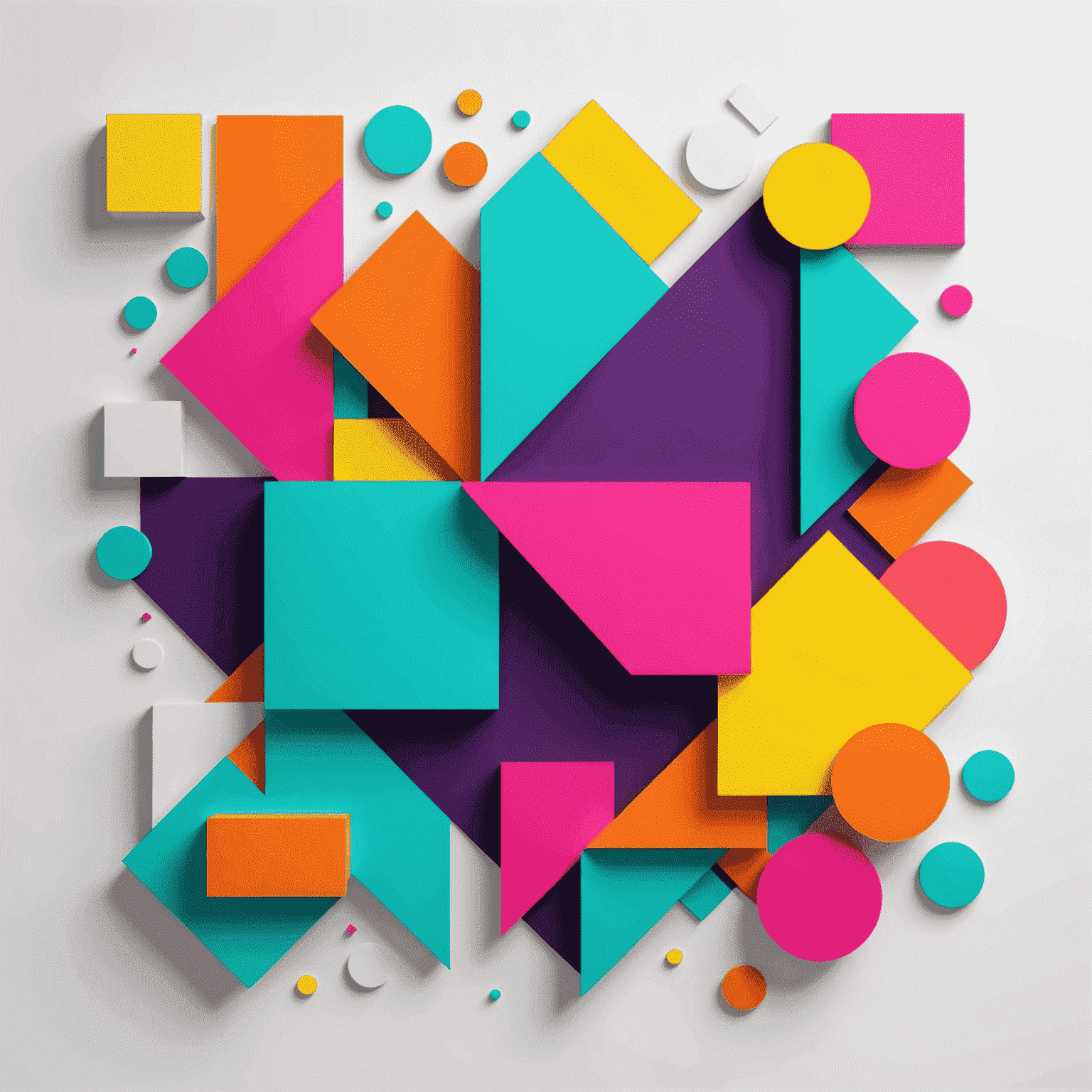 Abstract asymmetrical layout with geometric shapes in neon colors on a white background