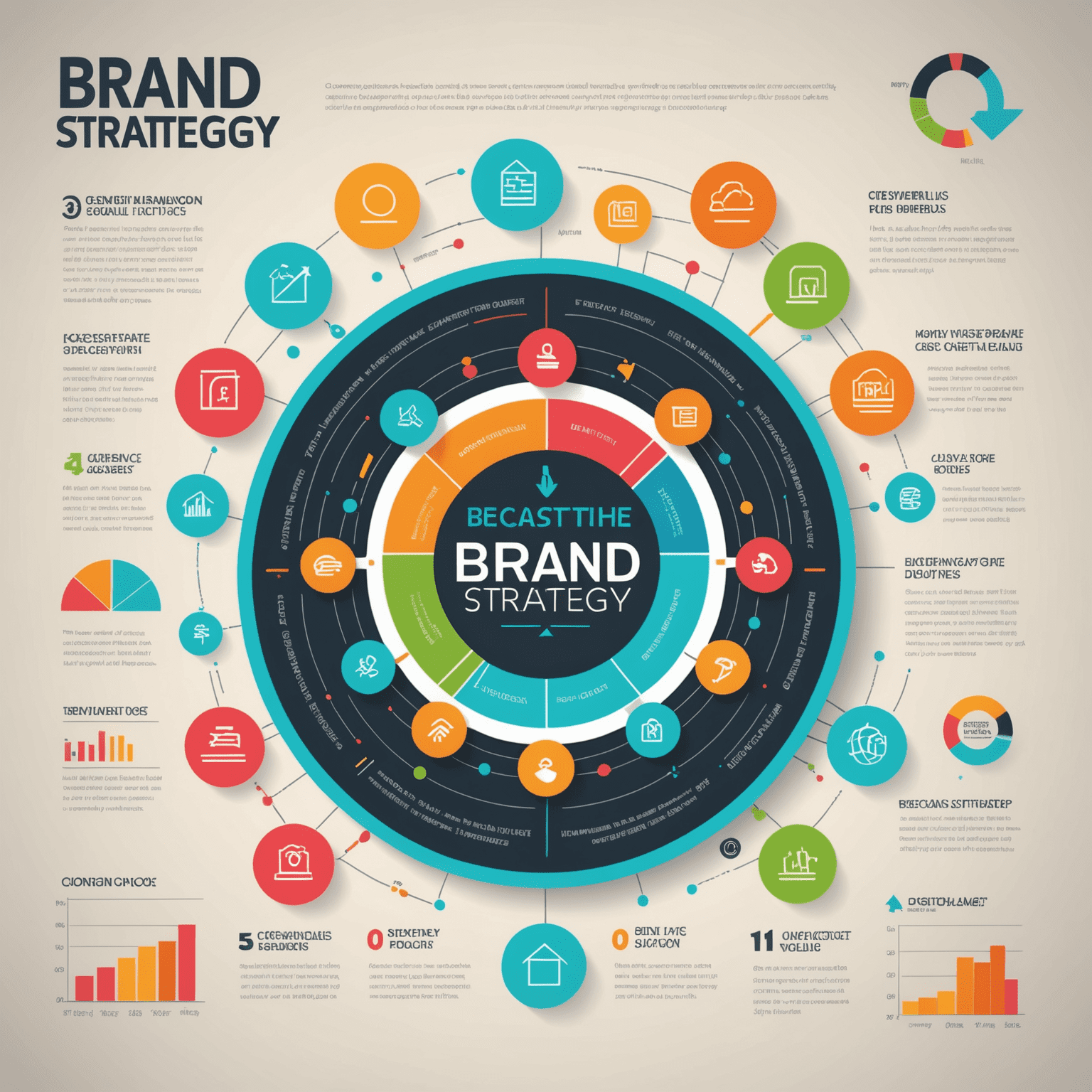 Infographic showing the positive impact of brand strategy on business growth, featuring neon graphs and icons