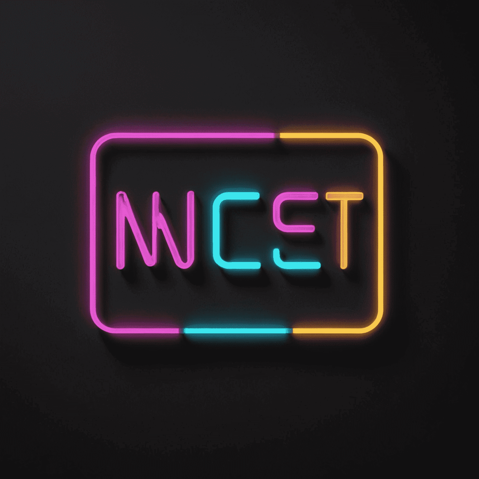 Minimalist typography showcase with various sans-serif fonts in neon colors against a dark background